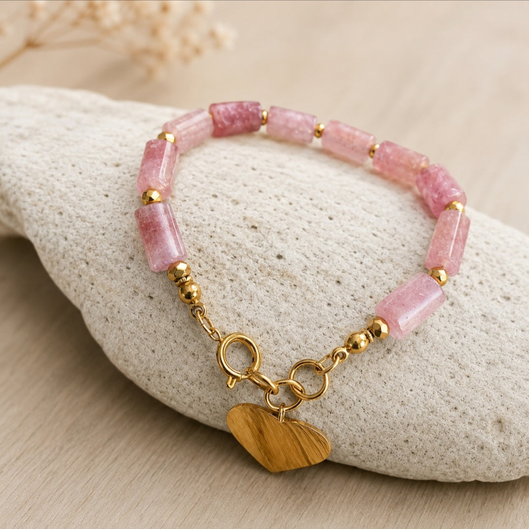Bracelet bohème chic en acier inoxydable 316L et pierres naturelles idée cadeau fête des mères