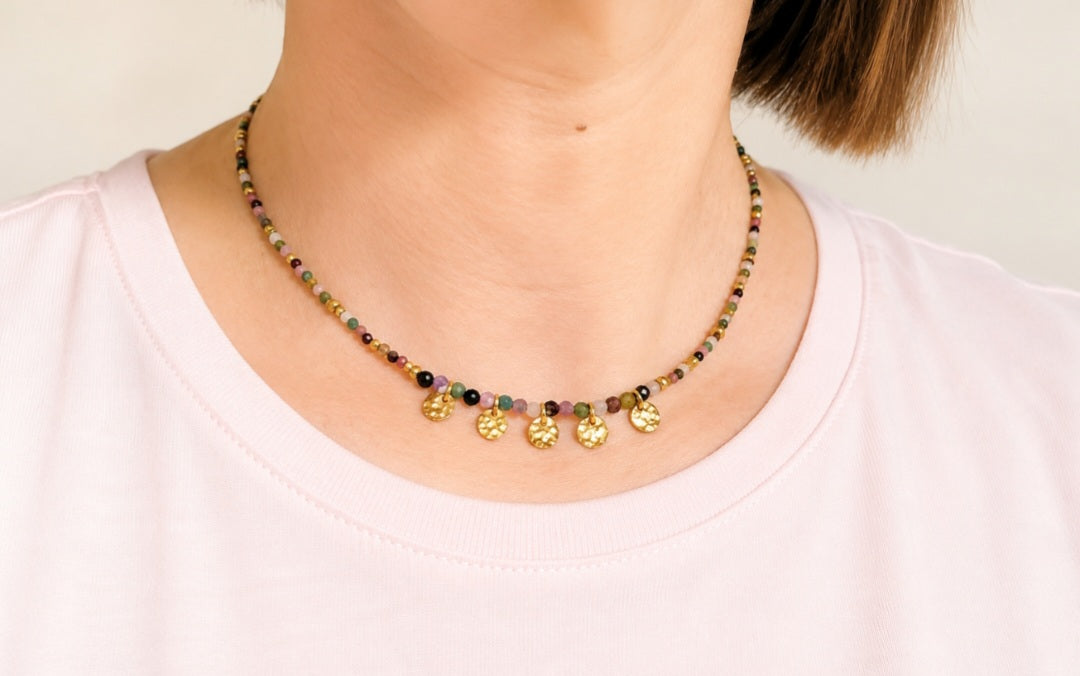 collier femme en tourmalines naturelles style bohème fait main