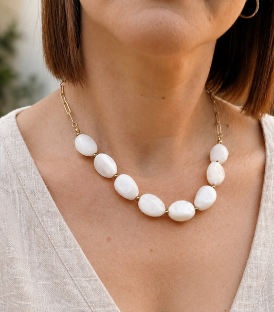 collier bohème femme tendance chaine acier inoxydable et perles acryliques 