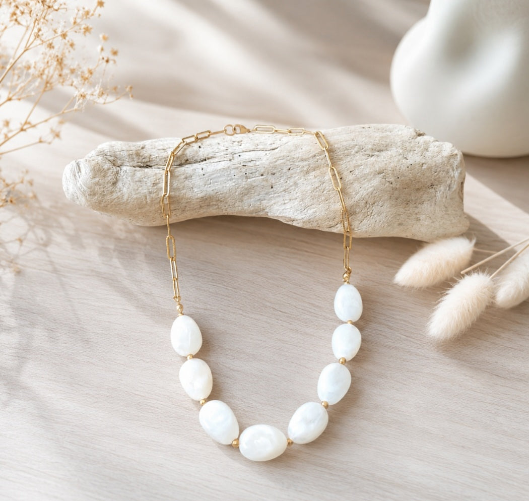 bijou bohème femme collier chaine acier inoxydable et perles