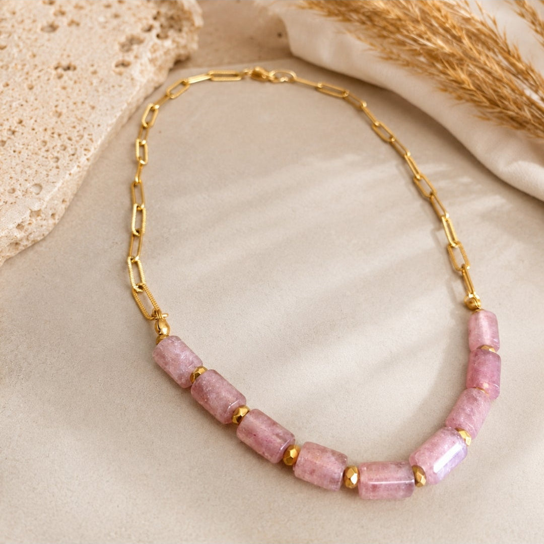 bijou bohème collier chaine acier inoxydable hypoalergénique et perles naturelles