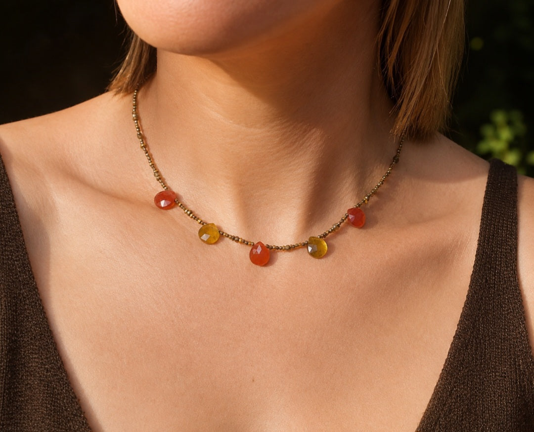Collier pierres naturelles et acier inoxydable bijou bohème femme celisamm creations