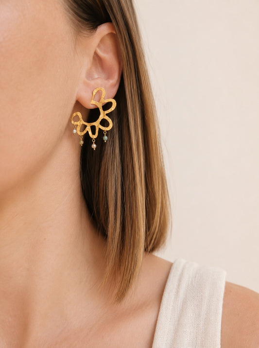 boucles d'oreilles soleil acier inoxydable et pierres naturelles