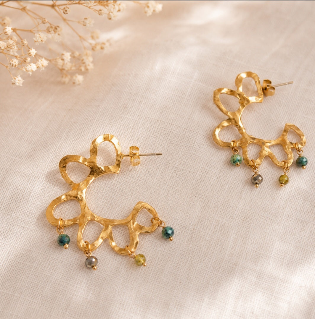boucles d'oreilles acier inoxydable orné de pampilles en pierres naturelles faites main bijou femme