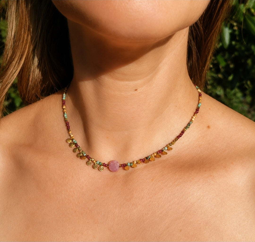 bijou style bohème pour femme en pierres naturelles et acier inoxydable