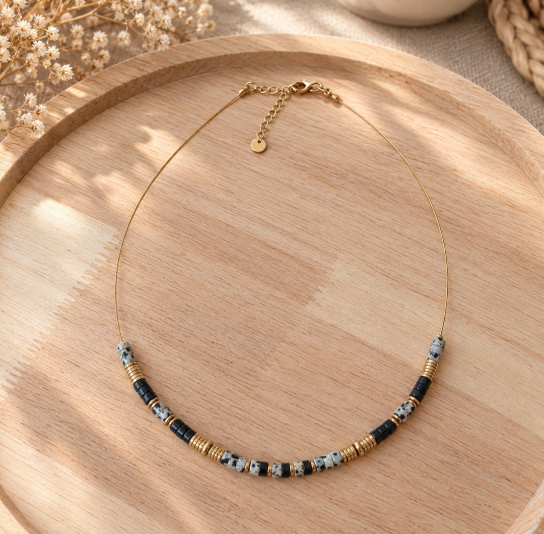 bijou bohème femme collier pierres naturelles et acier inoxydable