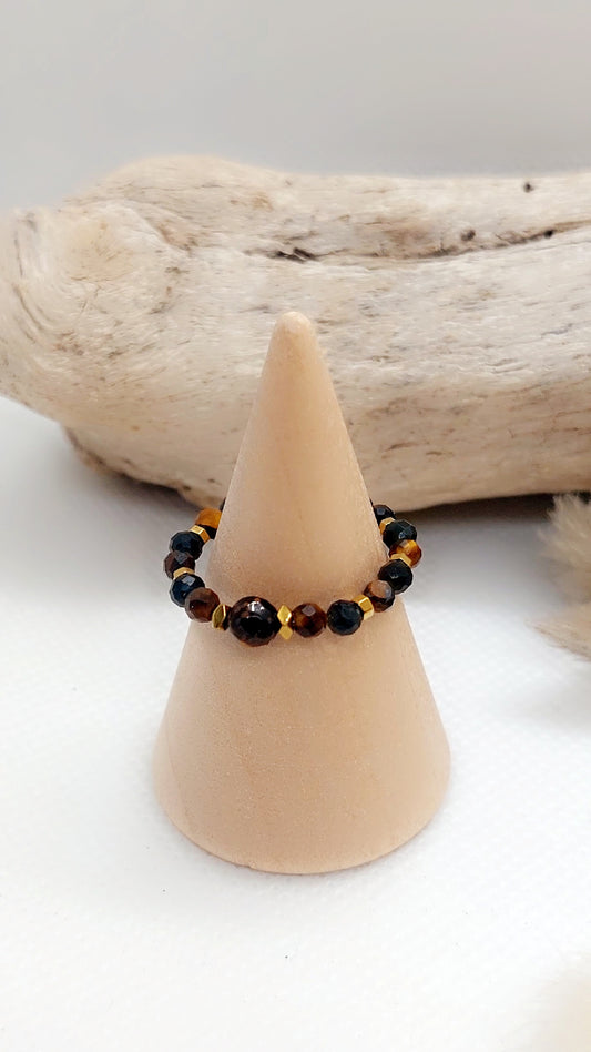 Bague Œil de tigre et Obsidienne