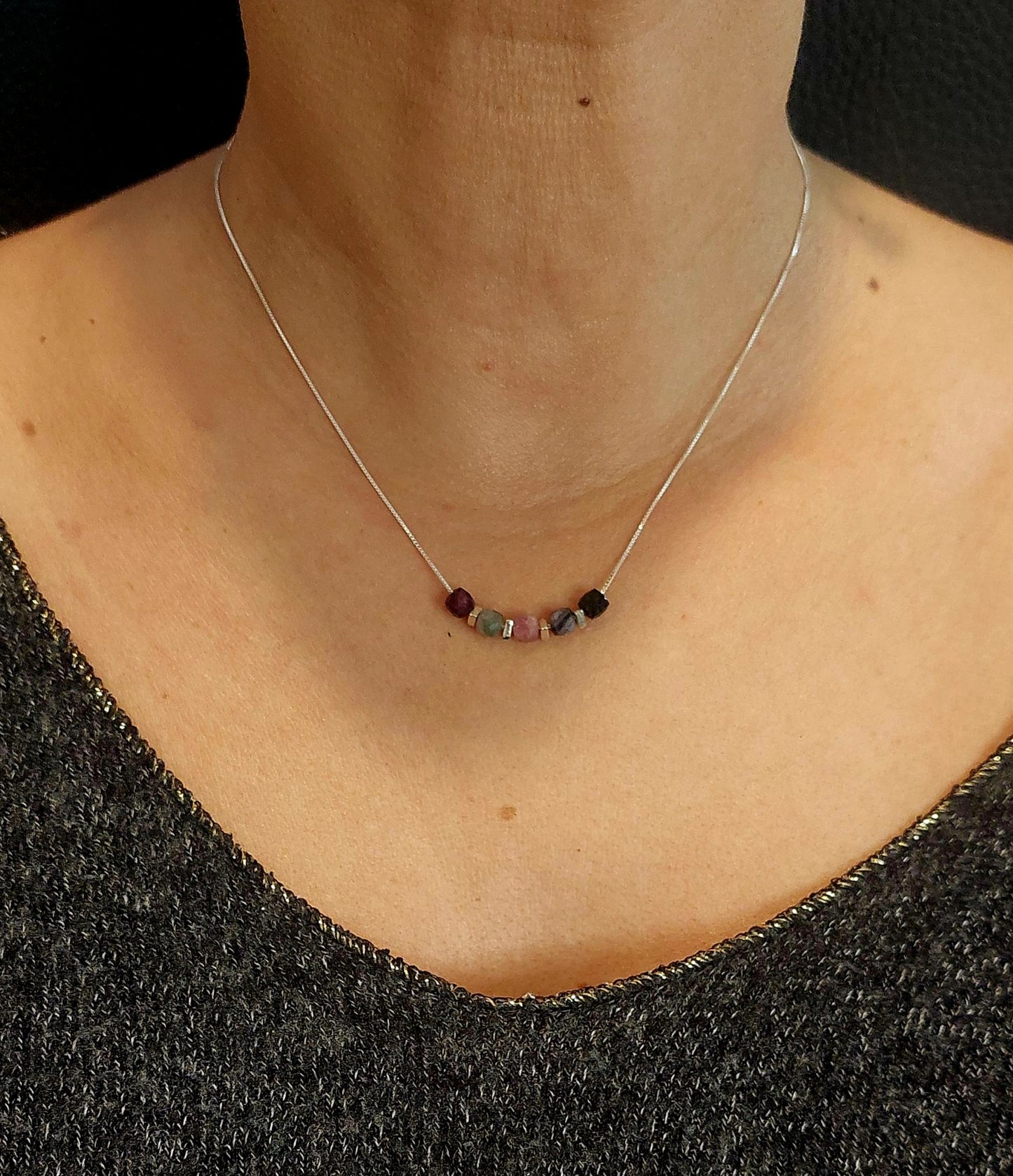 Chaine fine Tourmalines multicolores