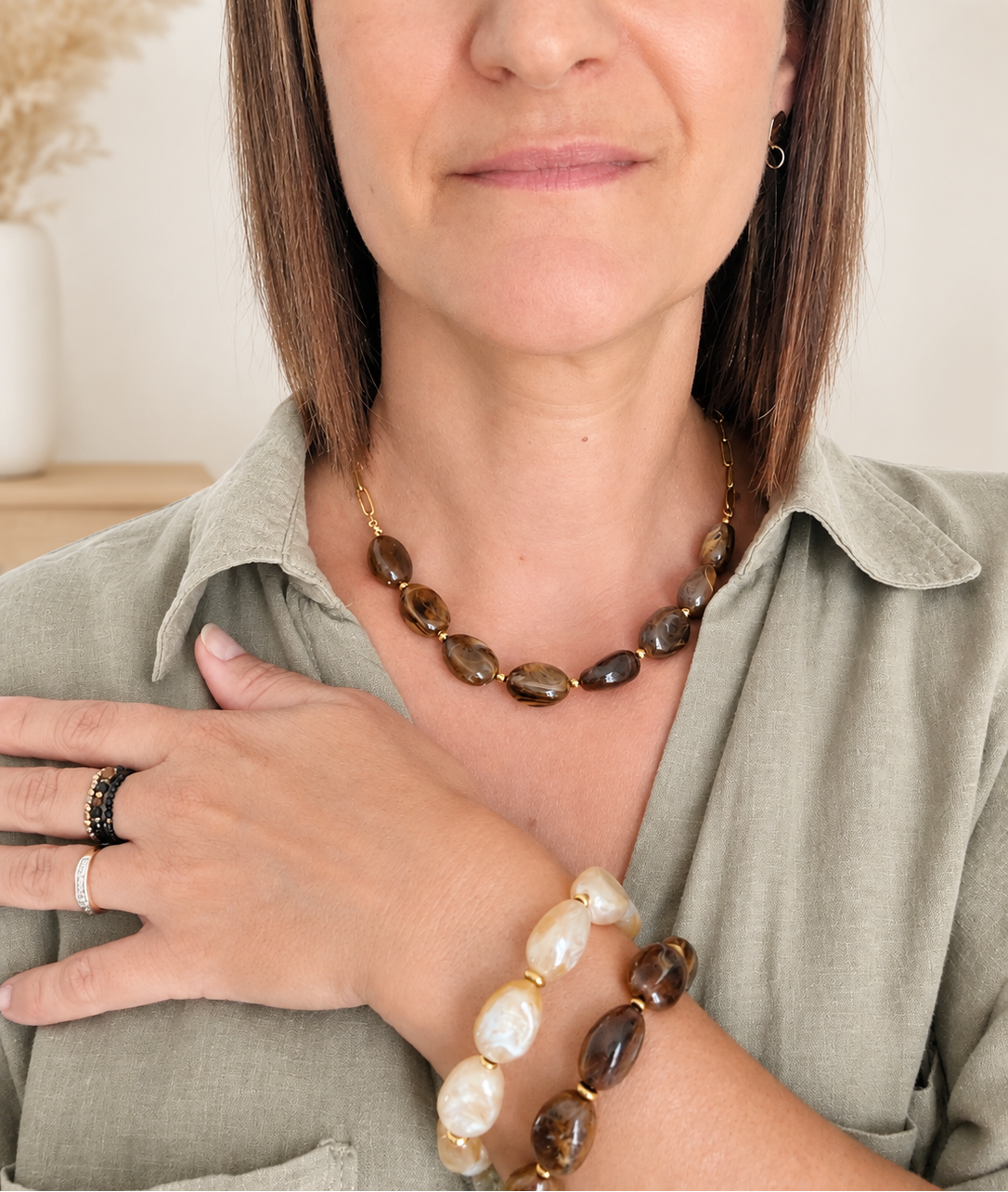 Bijou femme tendance grosses perles collier chaine et perles pour femme fait main